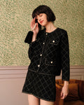 Argyle Cardigan and Mini Skirt Ensemble