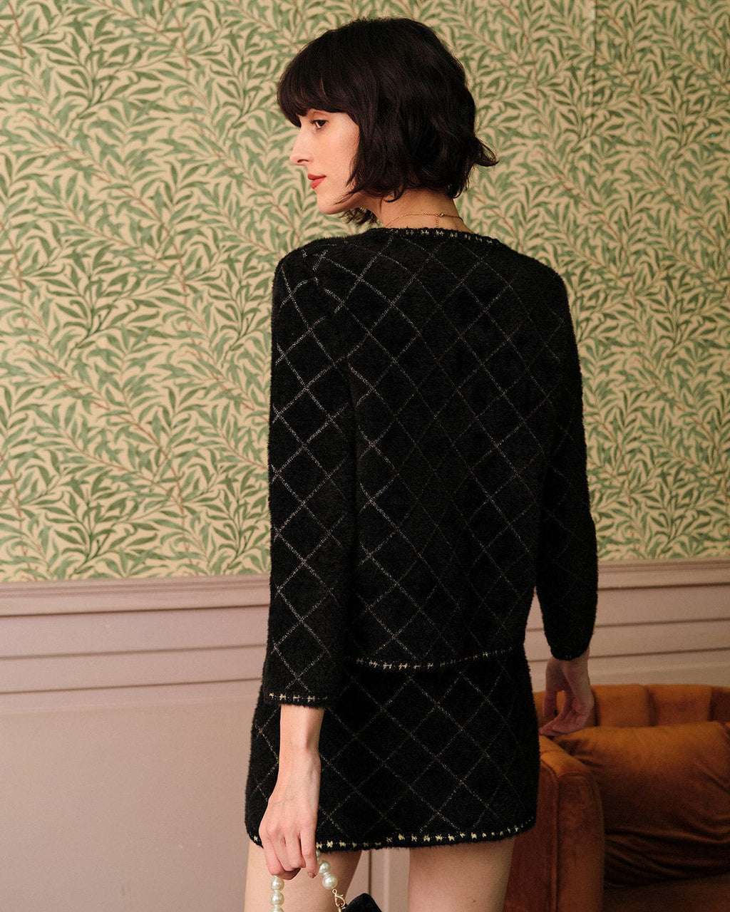 Argyle Cardigan and Mini Skirt Ensemble