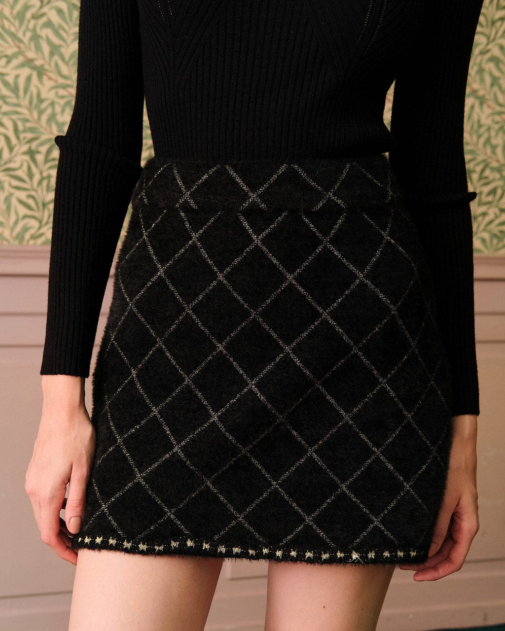 Argyle Cardigan and Mini Skirt Ensemble