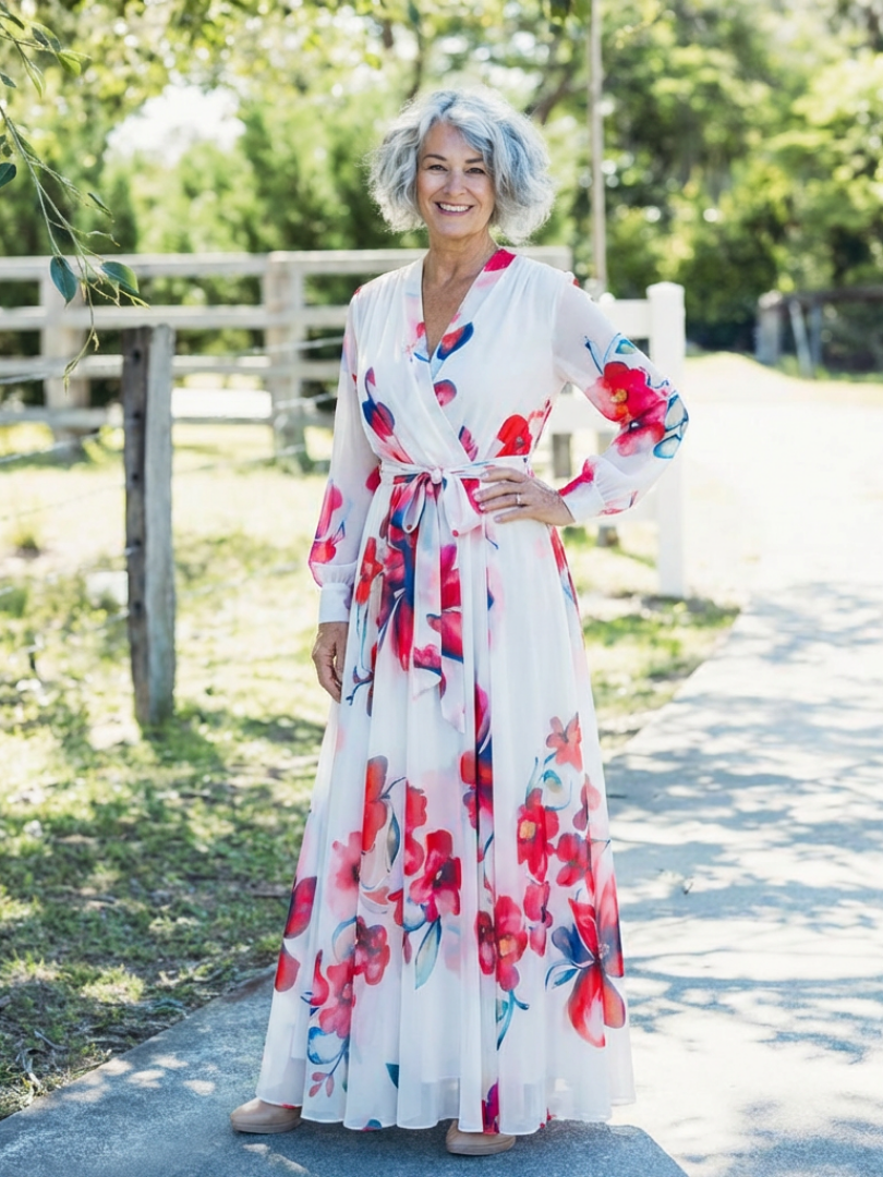 Lillian | Florales Maxikleid mit langen Ärmeln