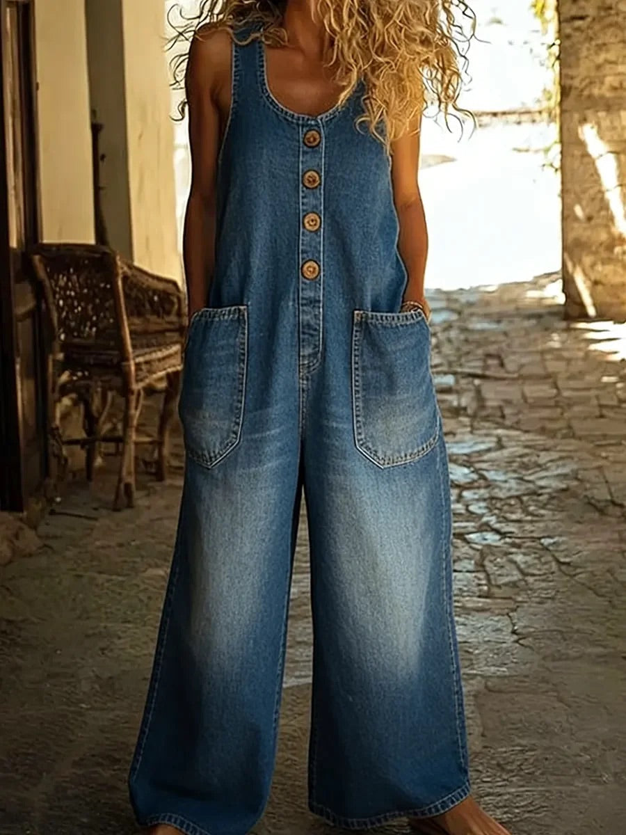 Saylor - Vintage gewaschene Baumwoll-Denim-Latzhose
