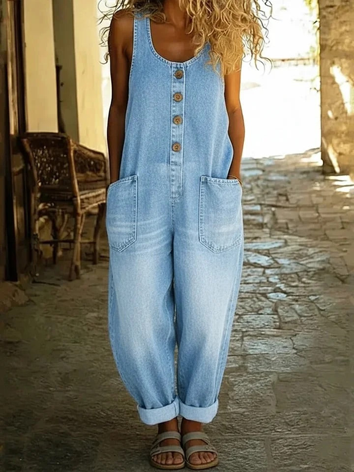 Saylor - Vintage gewaschene Baumwoll-Denim-Latzhose