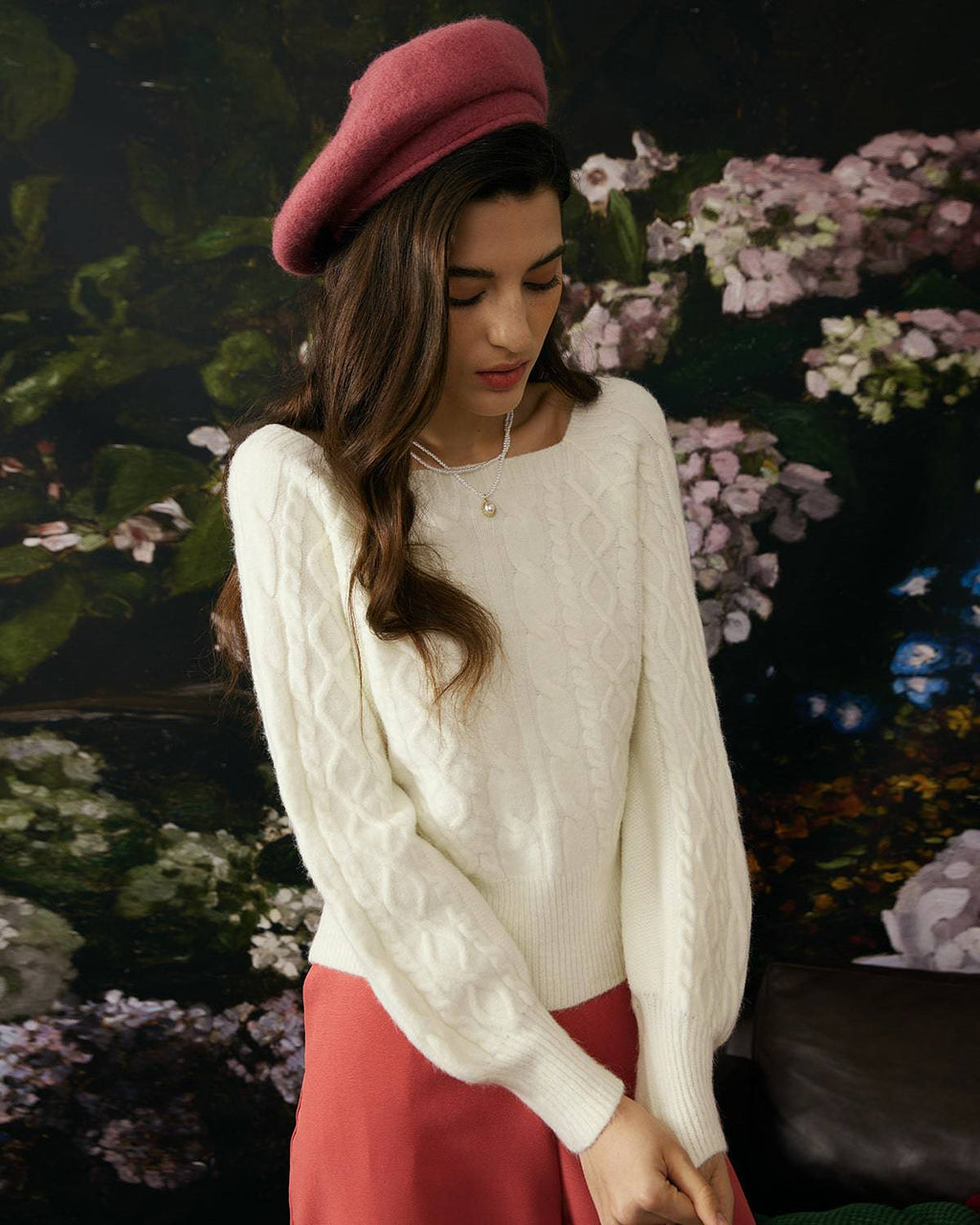 Romantic Cable Knit Crewneck Sweater