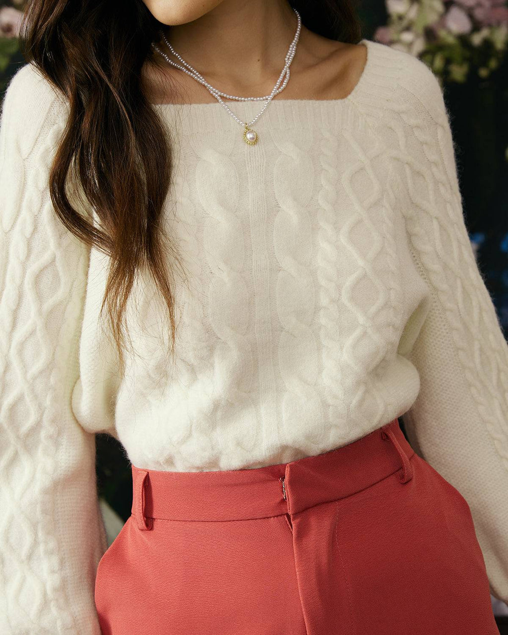 Romantic Cable Knit Crewneck Sweater
