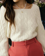 Romantic Cable Knit Crewneck Sweater