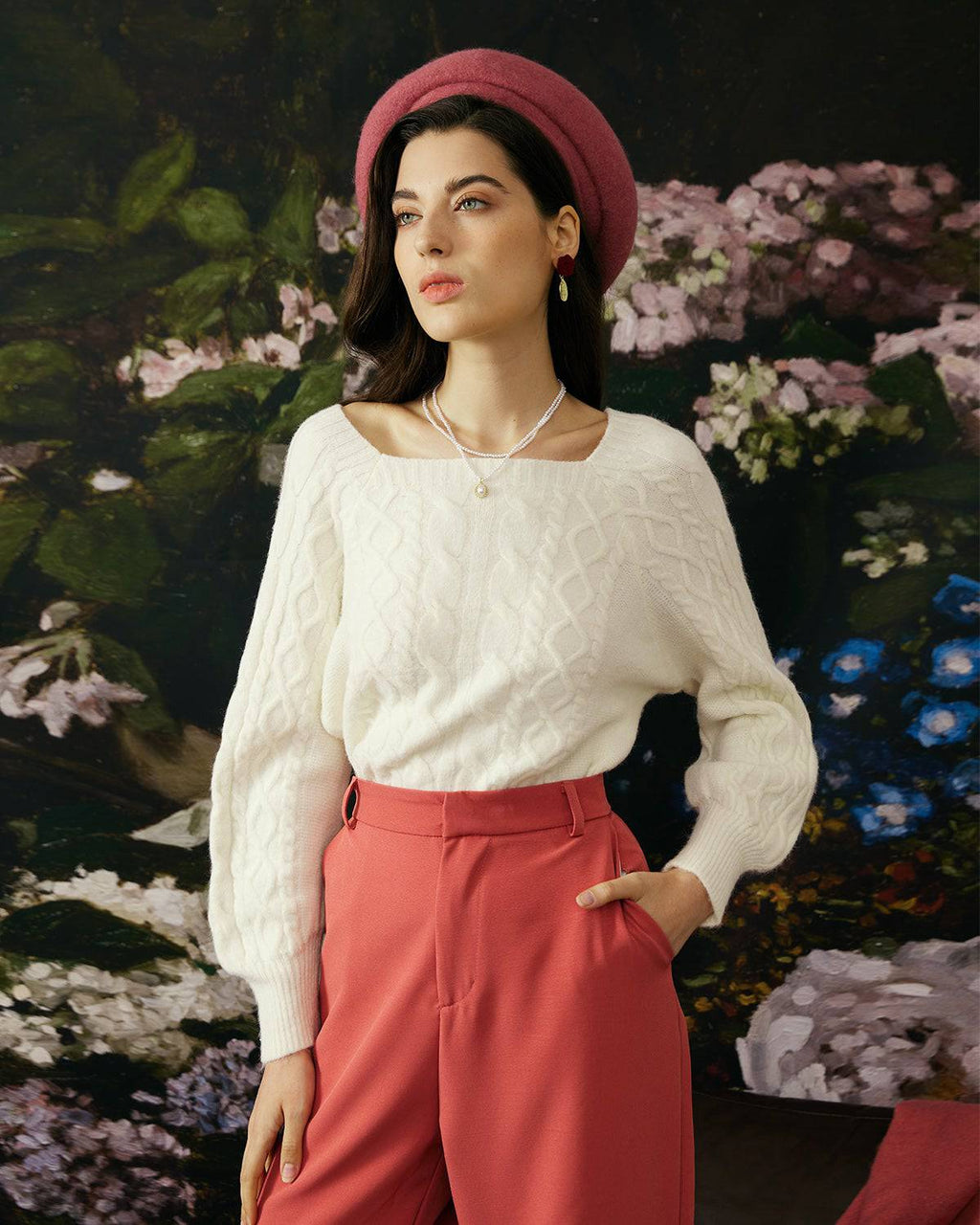 Romantic Cable Knit Crewneck Sweater