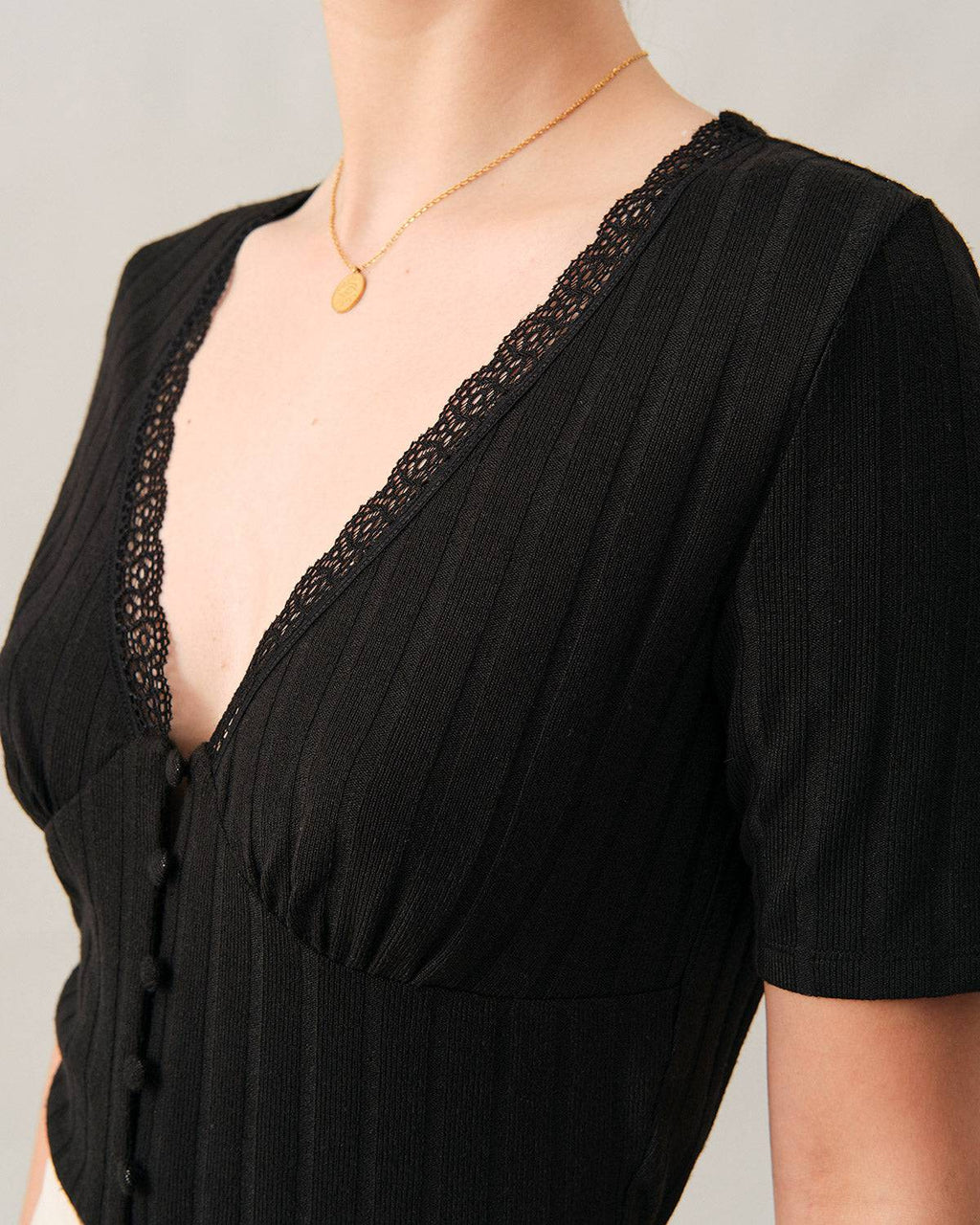 Ribbed Tee with Lace Trim