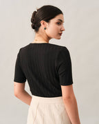 Ribbed Tee with Lace Trim