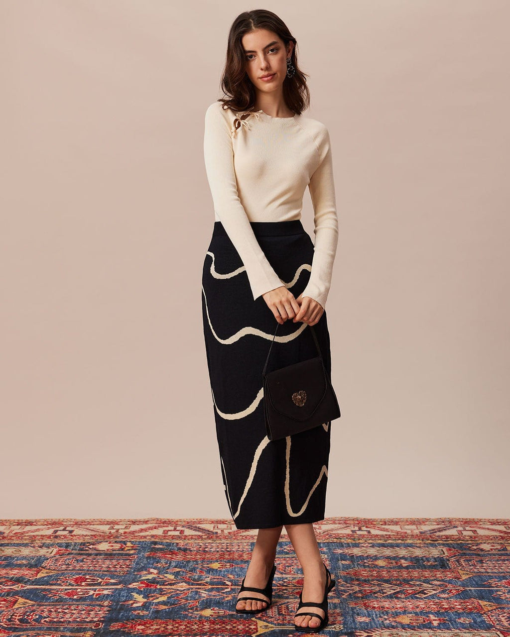 Beige Ribbed Knit Top with Cut-Out Bow Detail