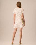 Beige Polka Dot Mini Dress with Button Details