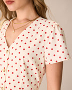 Beige Polka Dot Mini Dress with Button Details