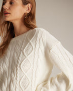 Beige Ribbed Cable Knit Sweater with Round Neck