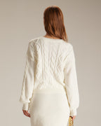 Beige Ribbed Cable Knit Sweater with Round Neck