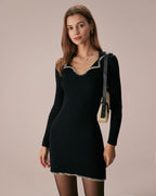 Mini Dress with Black Contrast Stitch Sweater Design