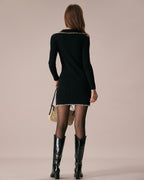 Mini Dress with Black Contrast Stitch Sweater Design