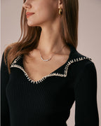 Mini Dress with Black Contrast Stitch Sweater Design