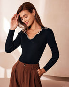 Colorblock Knit Top with Black Lapel
