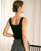 Black Ribbed Knit V-Neck Tank Top