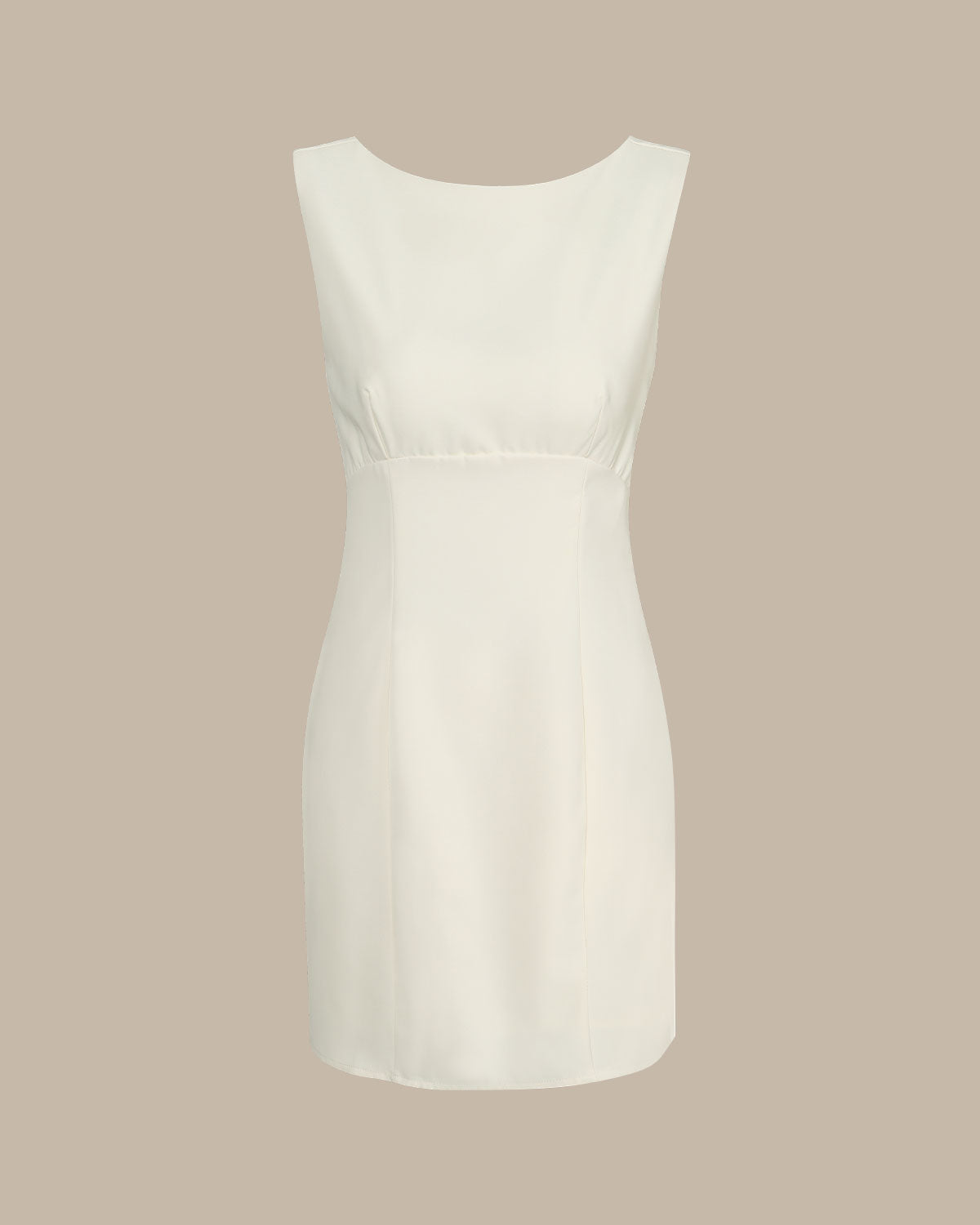 Beige Boat Neck Mini Dress with Back Bow Detail