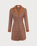 Brown Plaid Suede Mini Dress with Spliced Design