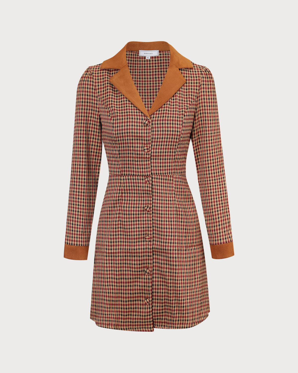 Brown Plaid Suede Mini Dress with Spliced Design