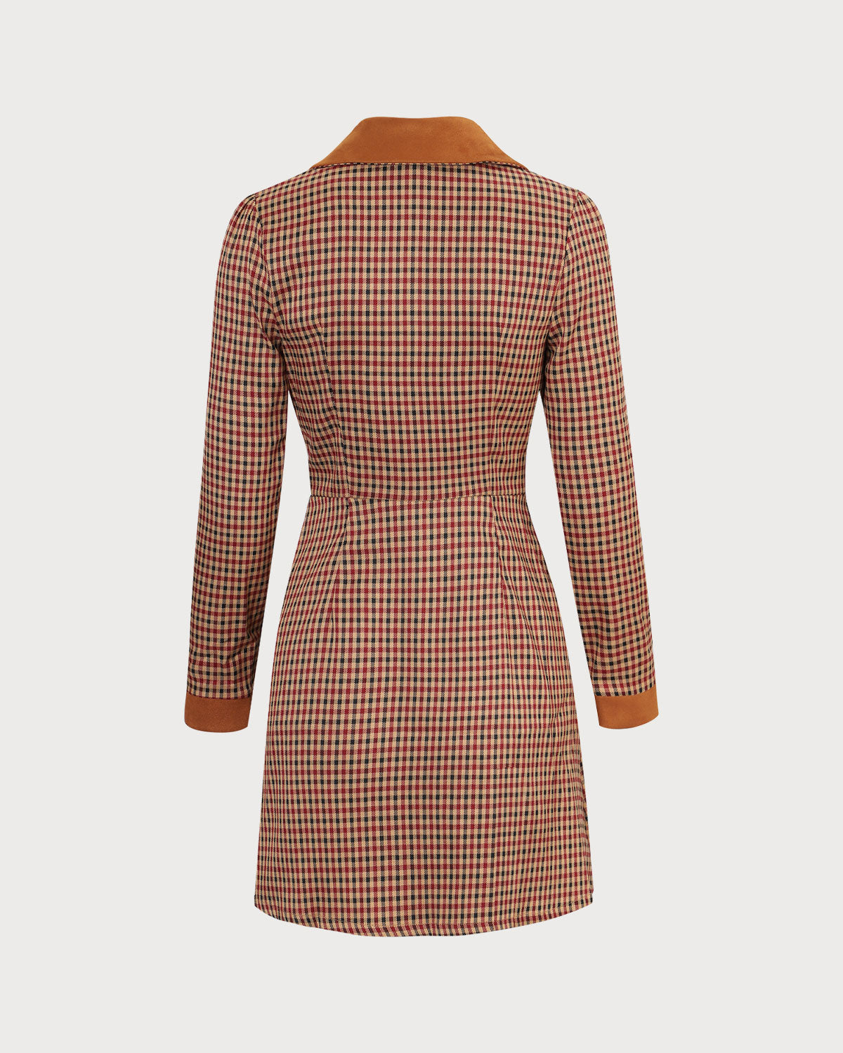 Brown Plaid Suede Mini Dress with Spliced Design