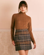 Brown Striped Mini Skirt with Natural Waist