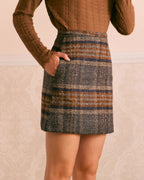 Brown Striped Mini Skirt with Natural Waist