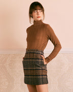 Brown Striped Mini Skirt with Natural Waist