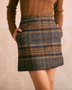Brown Striped Mini Skirt with Natural Waist