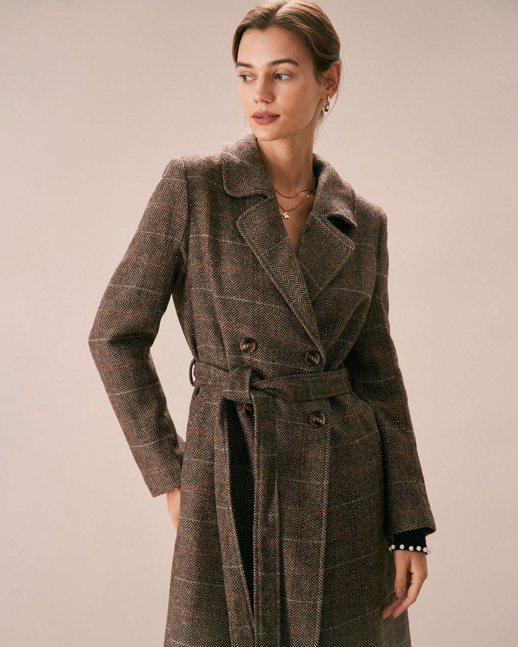 Belted Double-Breasted Coat in Coffee