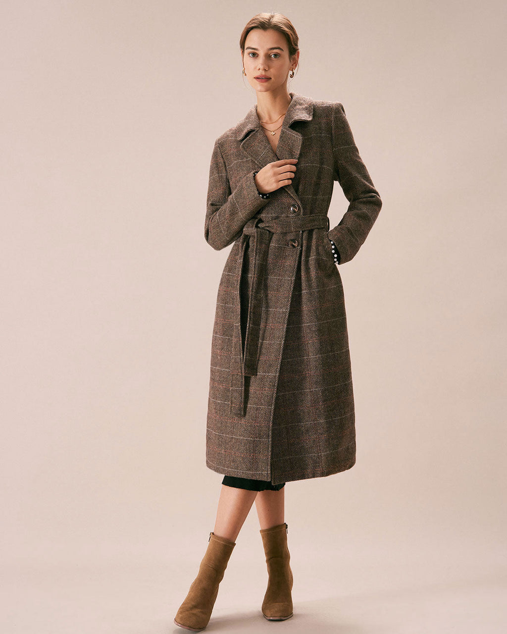 Belted Double-Breasted Coat in Coffee