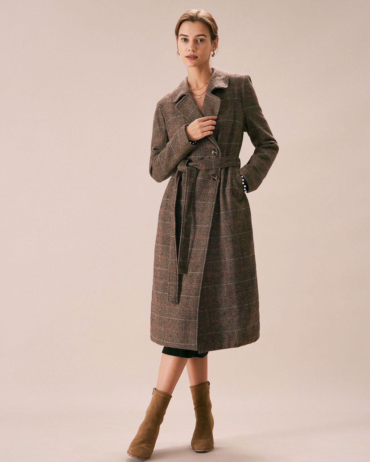 Belted Double-Breasted Coat in Coffee