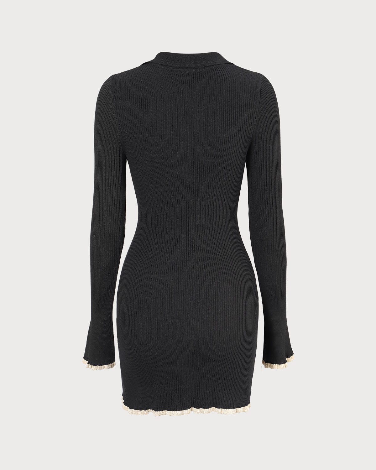 Black V-Neck Knit Mini Dress with Contrast Trim