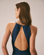 Navy Cutout Back Maxi Dress with Cowl Neck