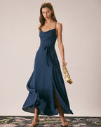 Navy Cutout Back Maxi Dress with Cowl Neck