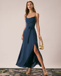 Navy Cutout Back Maxi Dress with Cowl Neck