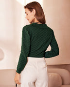 Dark Green Ribbed Knit Top with Lapel Detail