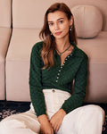Dark Green Ribbed Knit Top with Lapel Detail