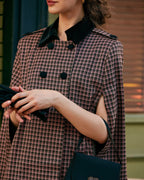 Plaid Double-Breasted Cape Coat