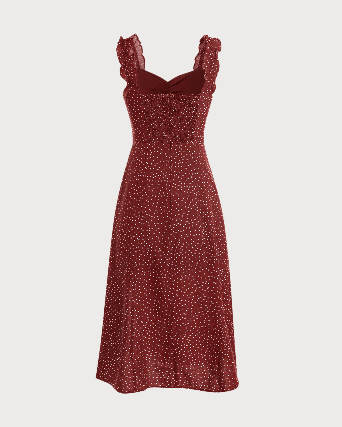 Red Midi Dress with Frill Trim and Side Split