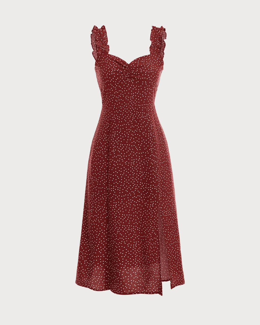 Red Midi Dress with Frill Trim and Side Split