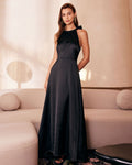 Black Halter Neck Maxi Dress with Bowknot Cutout