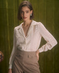 Apricot Floral Embroidered Lapel Blouse