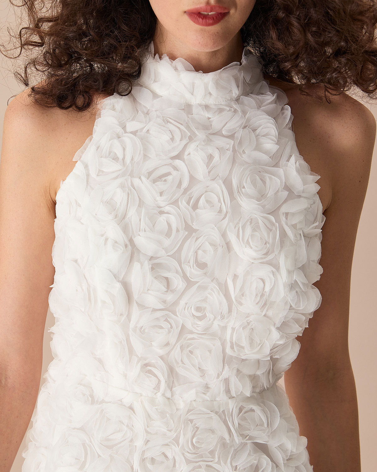 White Mock Neck Mini Dress with Tie-Back Detail