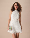 White Mock Neck Mini Dress with Tie-Back Detail