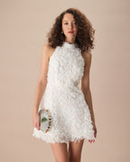 White Mock Neck Mini Dress with Tie-Back Detail