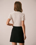 Nude V-Neck Pointelle Knit Tee with Button Details