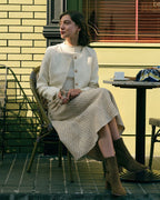 High-Waisted Tweed Skirt with Pearl Button Detail