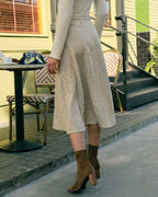 High-Waisted Tweed Skirt with Pearl Button Detail